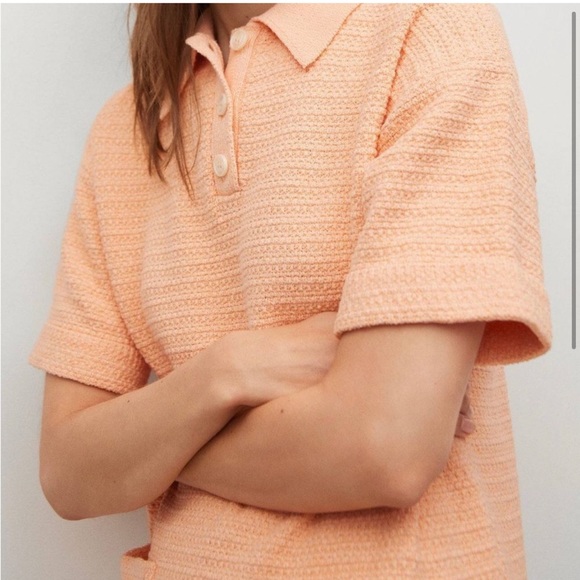 NWT Mango knit dress collar mini orange grapefruit Small S - Picture 2 of 5